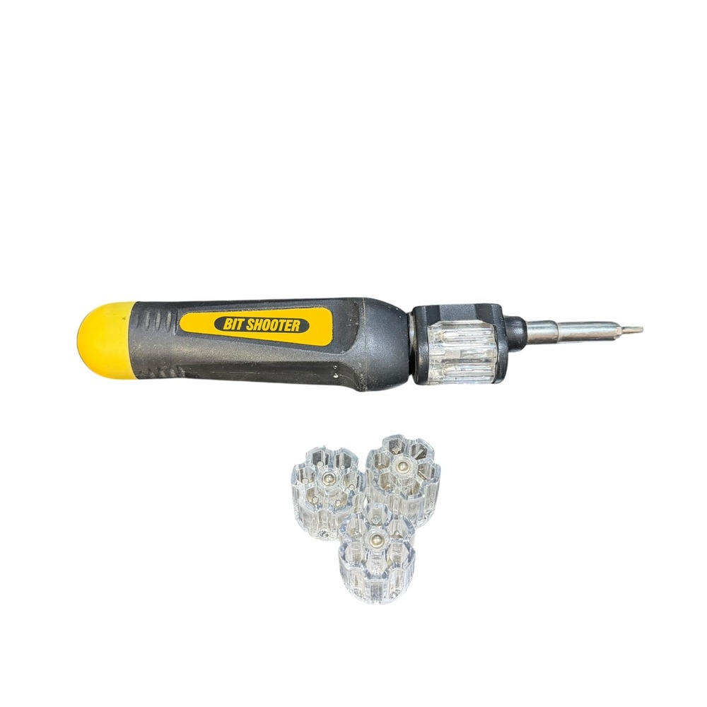 Bit Shooter Multi-Bit Ratcheting Screwdriver Yellow Black with 3 Cylinders